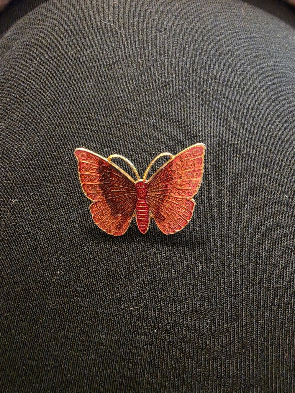 Red Butterfly Enamel Brooch - Classic Women's Accessory